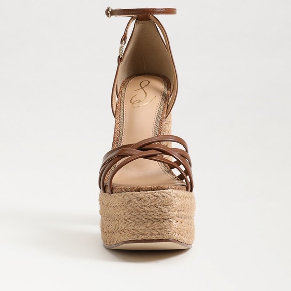 Sam Edelman Kade Cognac Leather Platform Sandals | 5.5" Heel Woven Detail - Picture 5 of 5